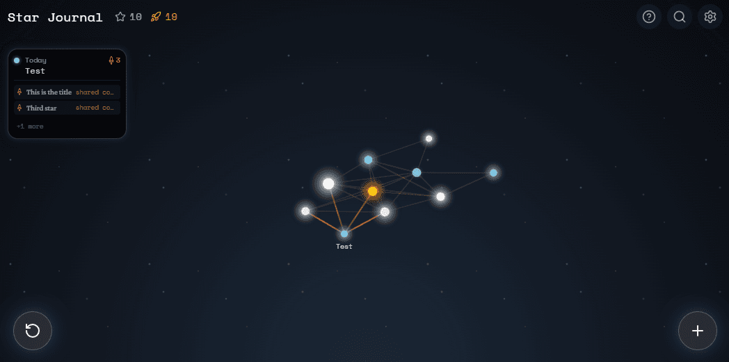Star Journal's constellation view: journal entries as stars connected by lines.